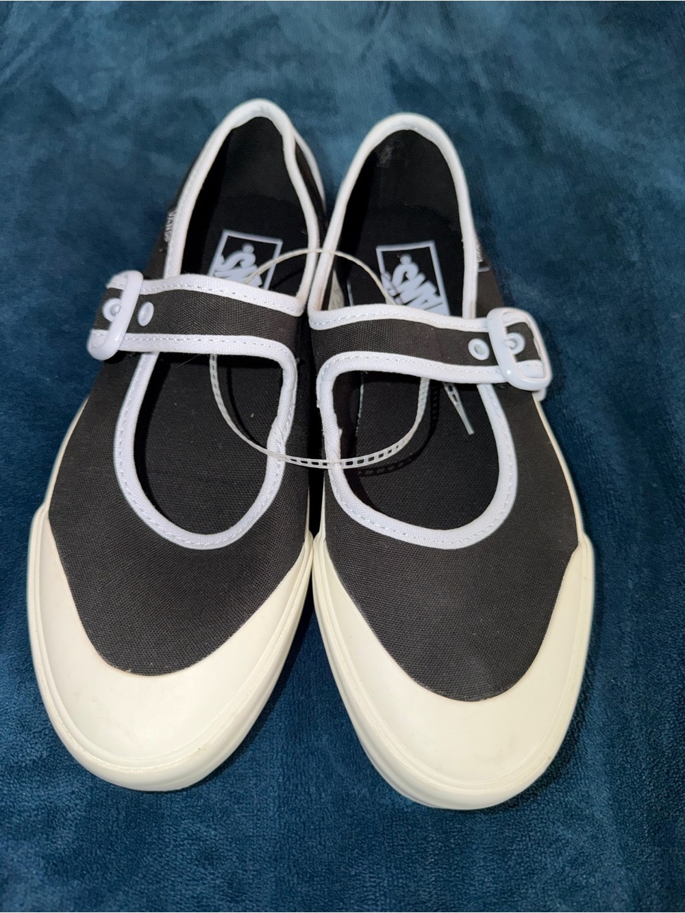 Vans Black and White Mary Jane Canvas Mules